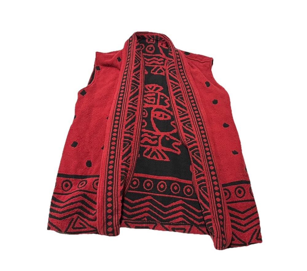 Vintage 90s Laurel Burch? Red Artsy Fish Bohemian Woven Vest See Measurements